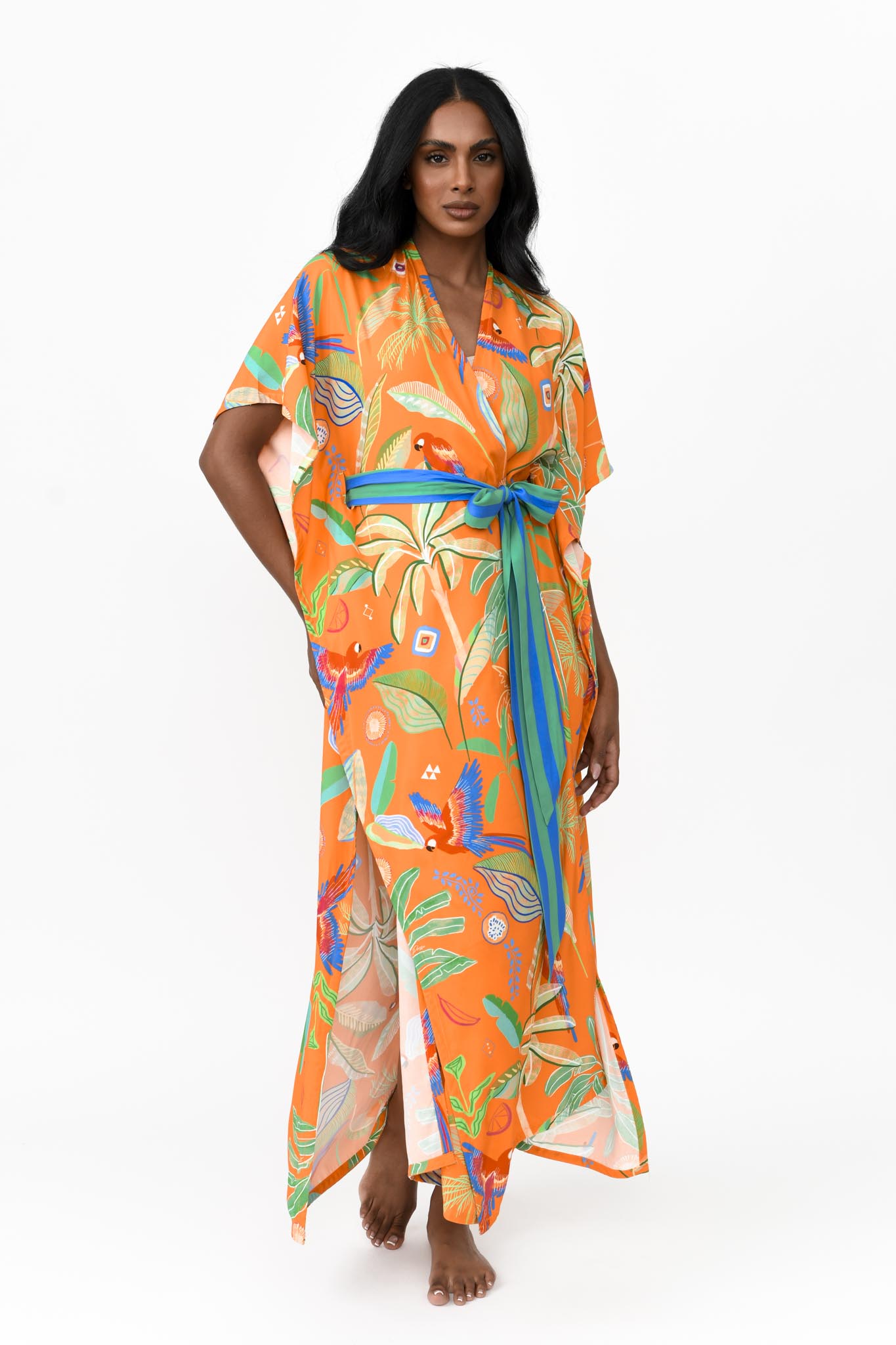 Zahlia Long Kimono - Tropical Orange