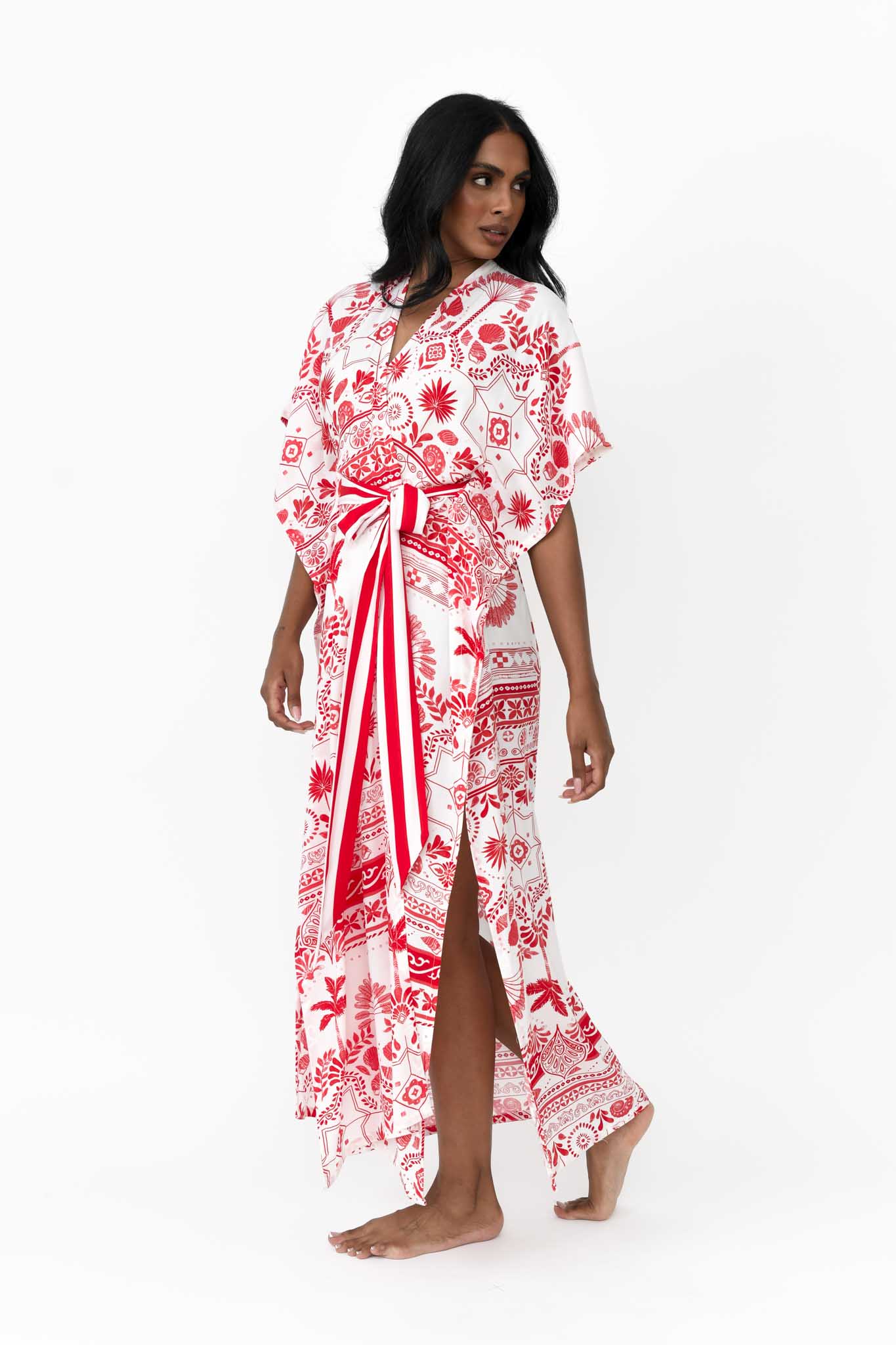Zahlia Long Kimono - Mediterranean Red