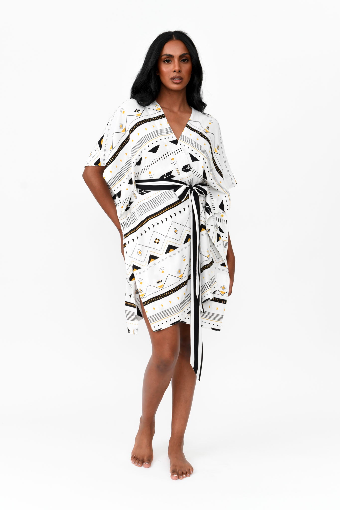 Zahlia Short Kimono - Tribal White