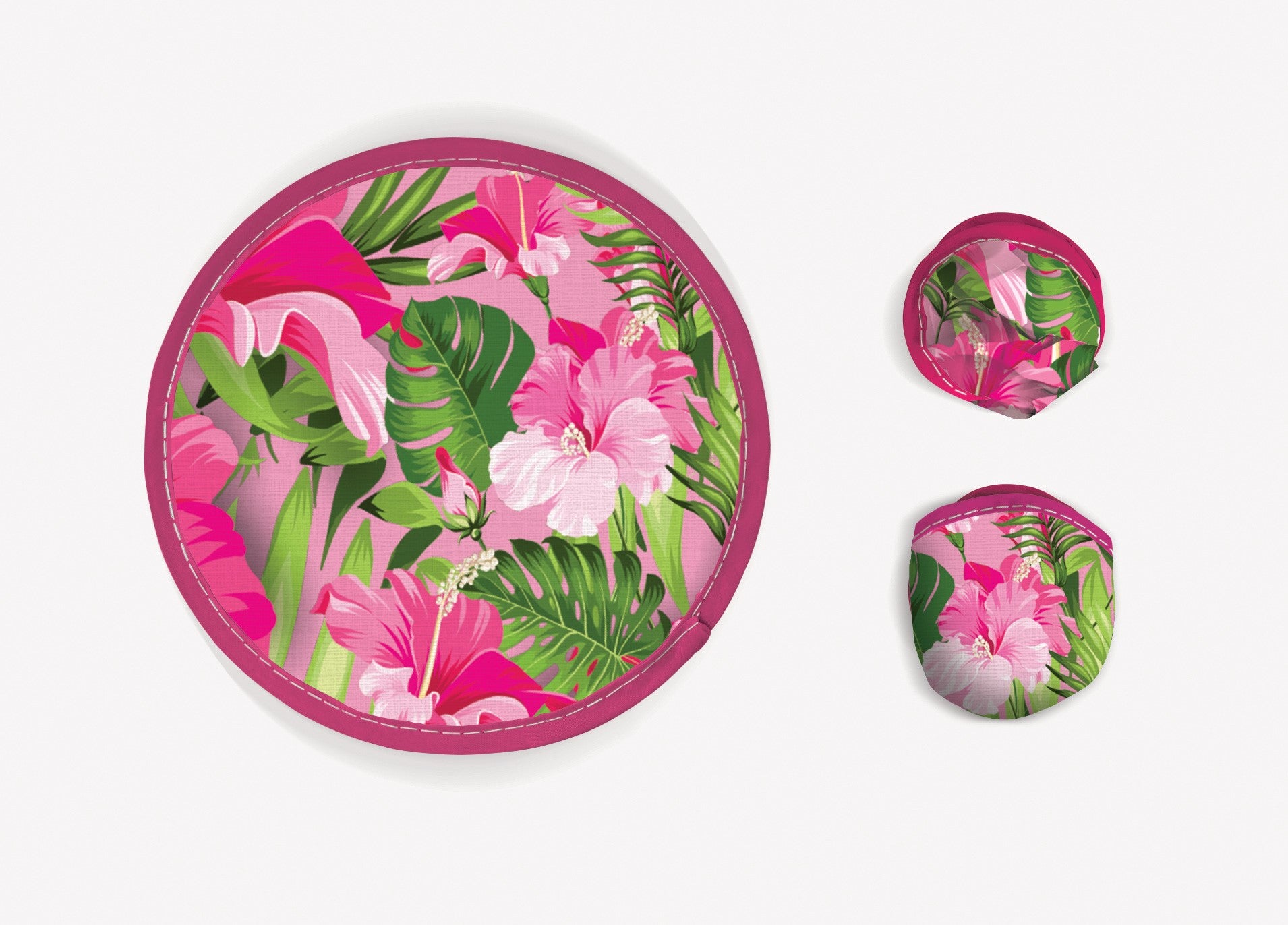 Round Foldable Fan - Hibiscus (Pink)