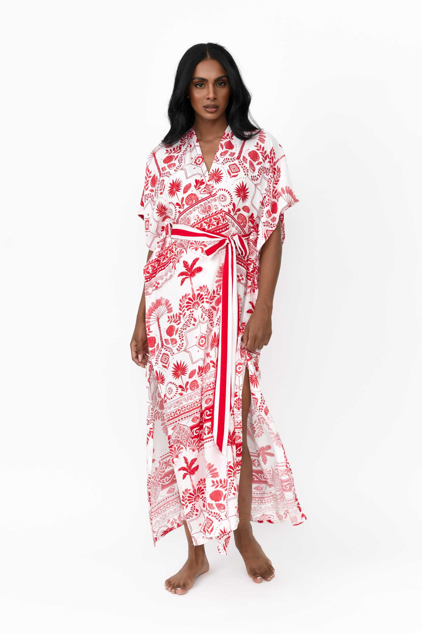 Zahlia Long Kimono - Mediterranean Red