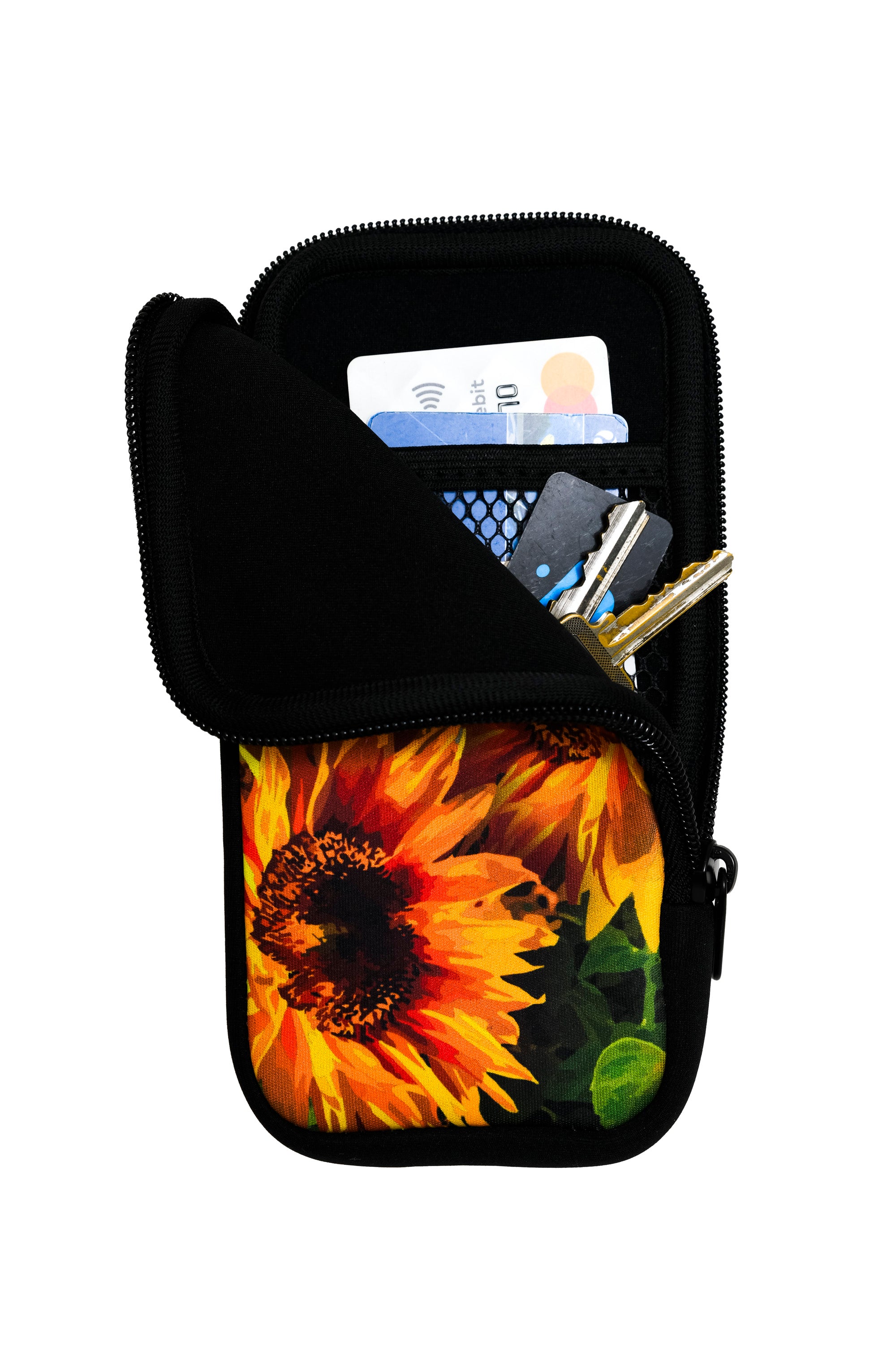Travel Pouch with Detachable Lanyard - Sunflower