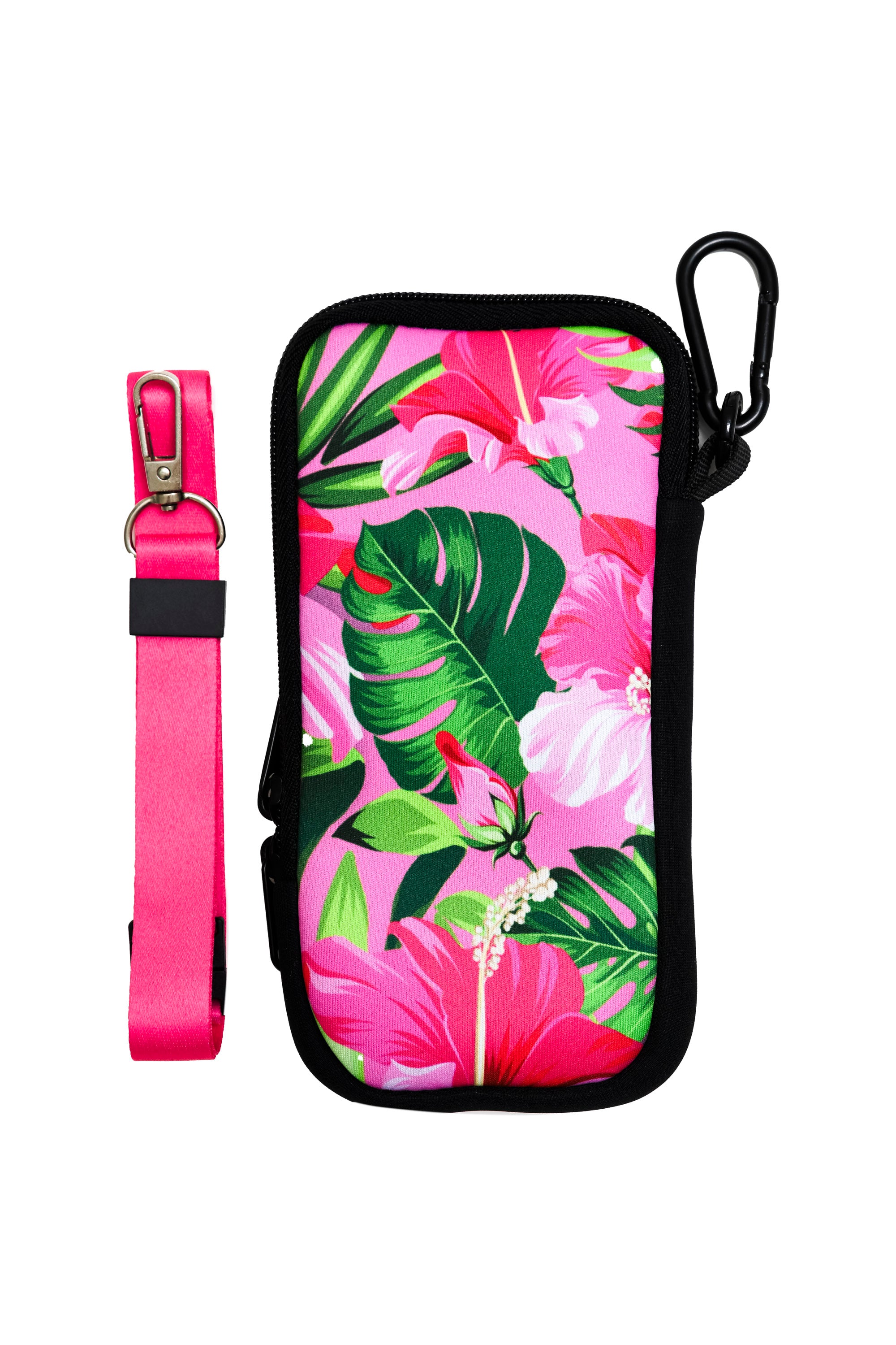Travel Pouch with Detachable Lanyard - Pink Hibiscus