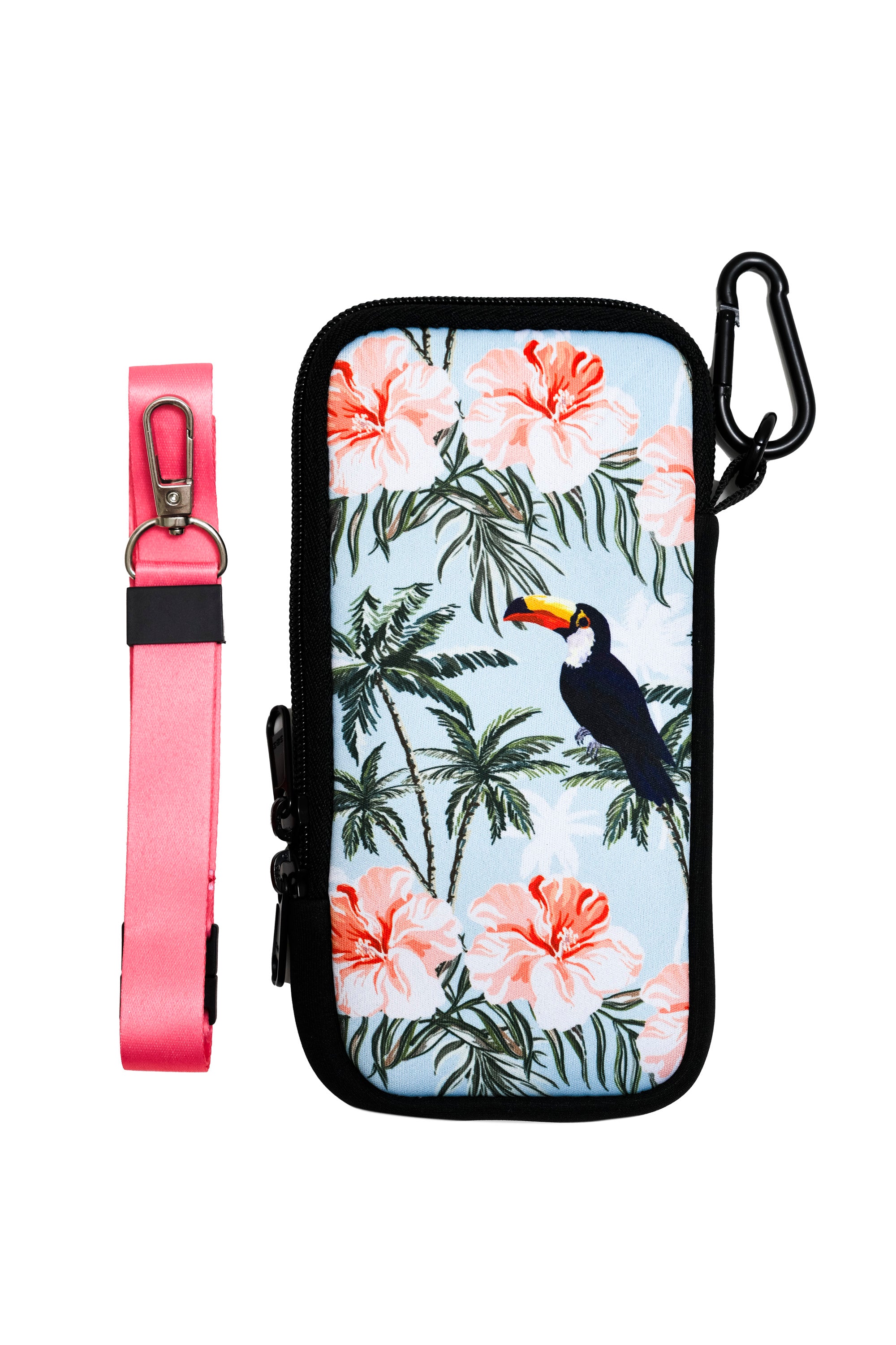 Travel Pouch with Detachable Lanyard - Toucan & Hibiscus
